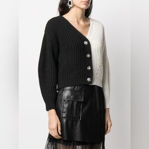 Self-Portrait Two Tone Button-up Cardigan Black/White